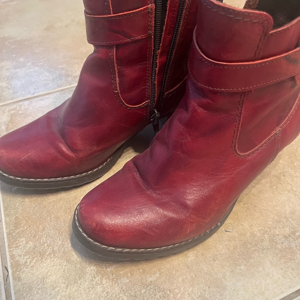Women's Red Leather Ankle Boots